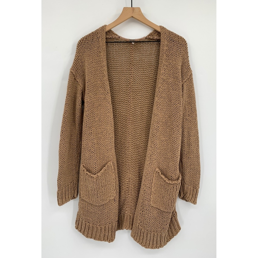 Free People Sweater Womens Large Brown Chunky Thick Cardigan Open Boho Fall